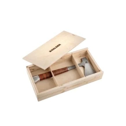 HALDER 3555s001 - Hachette-Avec poignée en cuir avec ceinture à poche en cuir de qualité protégeant les lames dans un joli coffret cadeau en bois