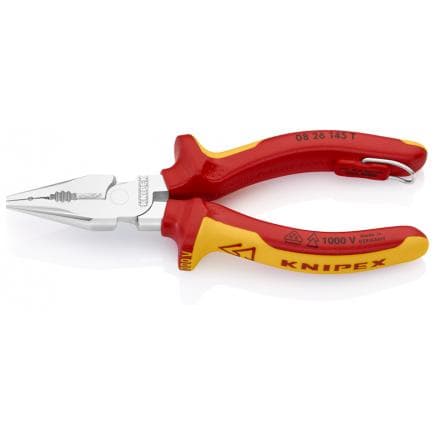 KNIPEX 08 26 145 T - Pince universelle à tête pointue chromée, poignées isolées revêtues d'un matériau bi-composant, certifiées VDE, avec bague de...