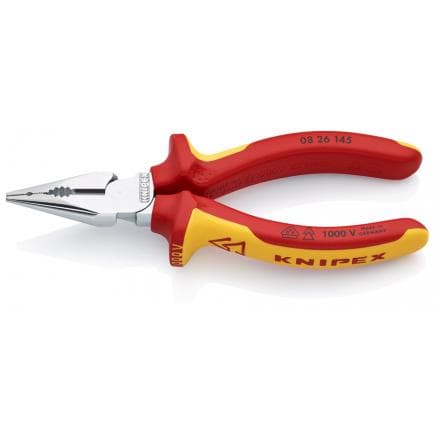 KNIPEX 08 26 145 - Pince universelle à tête pointue chromée, poignées isolées revêtues d'un matériau bi-composant, certifiées VDE