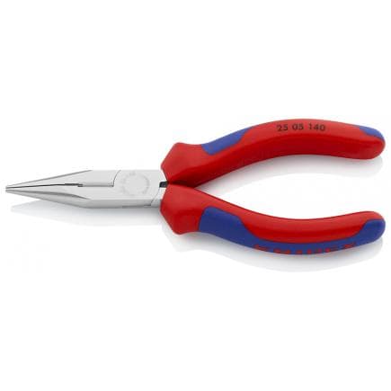 KNIPEX 25 05 140 - Pince de mécanicien - à bec demi-rond avec coupe-fils (pince pour techniciens radio) chromée, poignées revêtues d'un matériau...