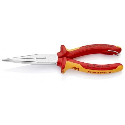 KNIPEX 26 16 200 T - Pince de mécanicien - à bec demi-rond avec coupe-fils (pince à bec de cigogne) chromée, poignées isolées revêtues d'un...