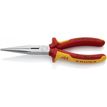 KNIPEX 26 16 200 - Pince de mécanicien - à bec demi-rond avec coupe-fils (pince à bec de cigogne) chromée, poignées isolées revêtues d'un matériau...