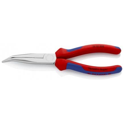KNIPEX 26 25 200 - Pince de mécanicien - à bec demi-rond avec coupe-fils (pince bec de cigogne) chromée, poignées revêtues d'un matériau bi-composant