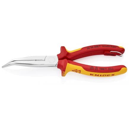 KNIPEX 26 26 200 T - Pince de mécanicien - à bec demi-rond avec coupe-fils (pince à bec de cigogne) chromée, poignées isolées revêtues d'un...