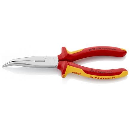 KNIPEX 26 26 200 - Pince de mécanicien - à bec demi-rond avec coupe-fils (pince à bec de cigogne) chromée, poignées isolées revêtues d'un matériau...