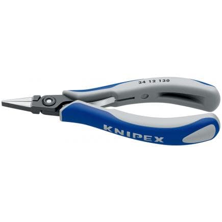 KNIPEX 34 12 130 - Pince de précision spéciale électronique, acier bruni, tête polie, poignées revêtues d'un matériau bi-composant, bec large et plat