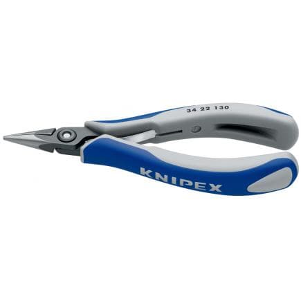 KNIPEX 34 22 130 - Pince de précision spéciale électronique, acier bruni, tête polie, poignées revêtues d'un matériau bi-composant, bec demi-rond