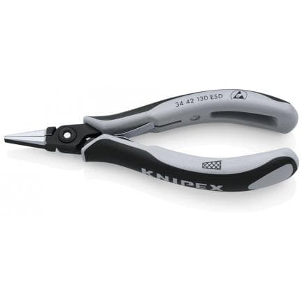 KNIPEX 34 42 130 ESD - Pince de précision spéciale électronique ESD, acier bruni, tête polie, poignées revêtues d'un matériau bi-composant, bec...