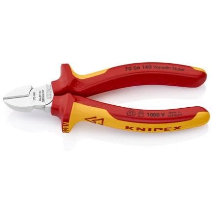 KNIPEX 70 06 125 - Pince coupante latérale de mécanicien chromée, poignées isolées revêtues d'un matériau bi-composant, certifiées VDE