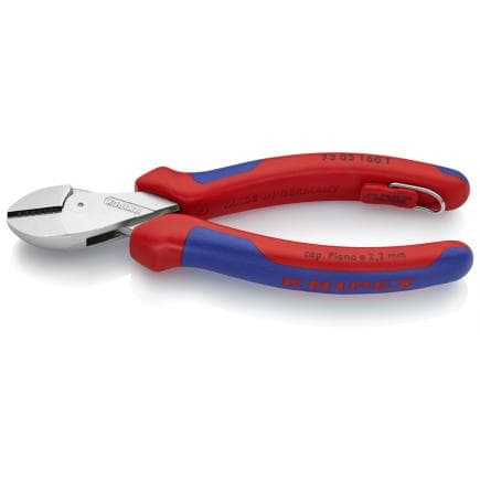 KNIPEX 73 05 160 T - Pince coupante latérale chromée X-Cut® compacte, poignées revêtues d'un matériau bi-composant, avec bague de fixation intégrée