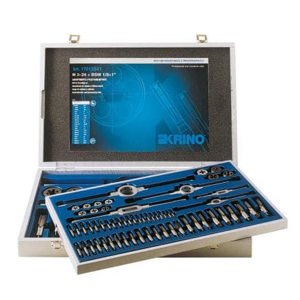 KRINO 17012541 - Jeux de filetage CV avec filetages métriques et BSW/UNC dans une boîte en bois (78 pcs.)
