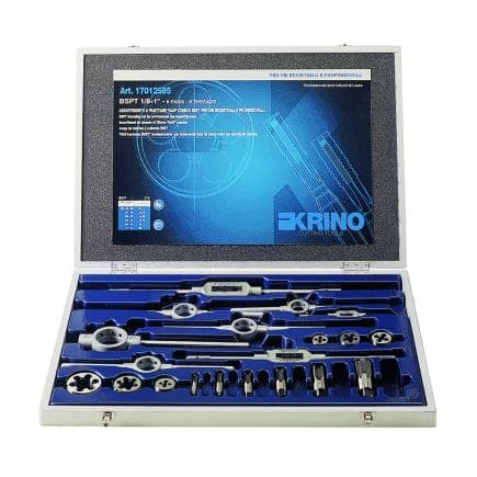 KRINO 17012545 - Jeux de filetage CV avec filetage conique pour tuyaux de gaz dans une boîte en bois (20 pcs.)