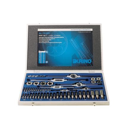 KRINO 17012521 - Assortiments de filetage CV pour garage et industrie avec filetage Whitworth dans une boîte en bois (54 pcs.)