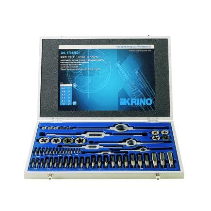 KRINO 17012525 - Jeux de filetage BSF CV pour garage et industrie avec filetage Whitworth dans une boîte en bois (35 pcs.)