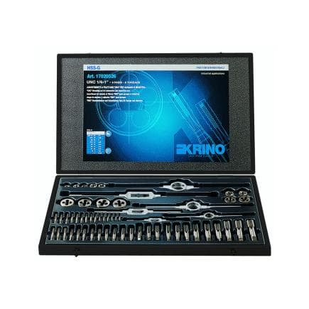 KRINO 17020527 - Jeux de filetage HSS pour garages et industrie avec filetages UNC et UNF dans une boîte en bois (88 pcs.)