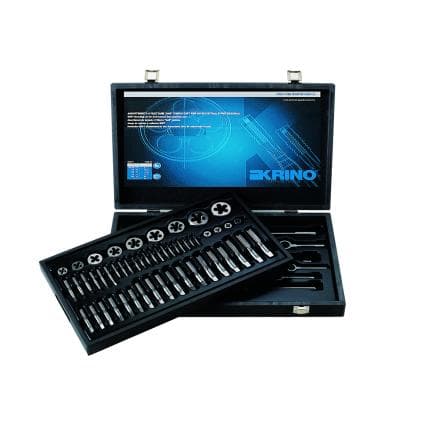 KRINO 17020505 - Jeux de filetage HSS pour l'industrie avec filetage métrique dans une caisse en bois (62 pcs.)