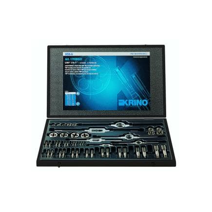 KRINO 17020533 - Juegos de roscado HSS para garaje e industria con roscas UNC y UNF en caja de madera (42 uds.)
