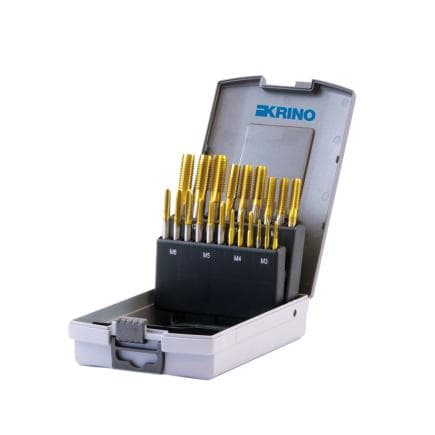 KRINO 17020414 - Jeux de filetage en HSS+TIN avec filetage métrique en boîtier métallique et ABS (21 pcs.)