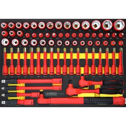 KS TOOLS 117.6172 - Jeu de douilles isolées 3/8"+1/2" avec clé dynamométrique dans une garniture en mousse (72 pcs.)