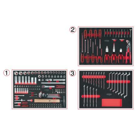 KS TOOLS 713.0296 - Ensemble de rangement universel pour 3 tiroirs pouvant recevoir 296 outils de qualité
