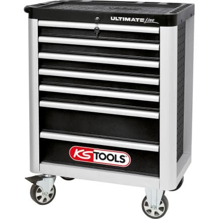 KS TOOLS 888.0007 - Chariot à outils ULTIMATE BLACK/SILVER avec 7 tiroirs