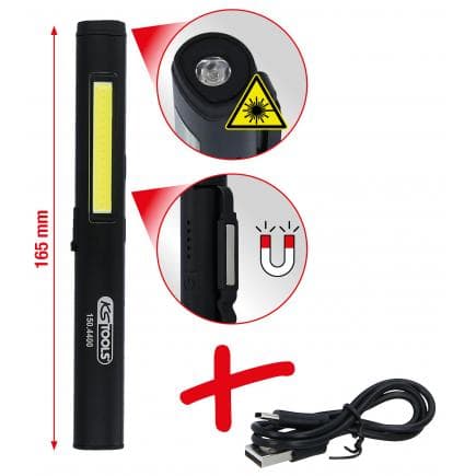 KS TOOLS 150.4400 - Lampe d’inspection à bande LED COB de 350 lumens avec spot UV à LED et pointeur laser
