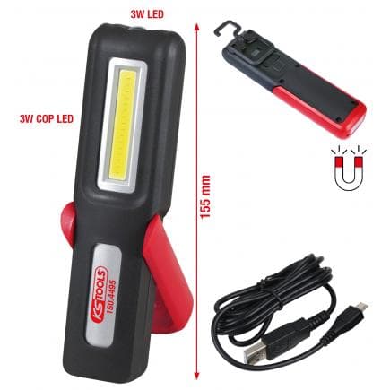 KS TOOLS 150.4495 - Lampe à main d’atelier mobile, rabattable, DEL COB 3 Watt