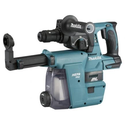 MAKITA DHR243ZJW - MARTEAU 18V SDS-Plus 24 mm - 3 FONCTIONS - en coffret sans batteries et chargeur de batterie et 2 broches avec Jeu d'aspiration