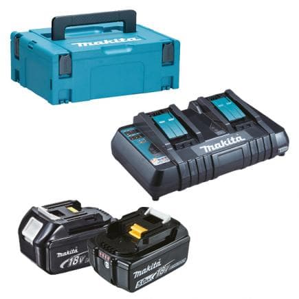 MAKITA 197629-2 - Lot de 2 batteries 18V 5,0Ah et double chargeur de batterie rapide - en coffret