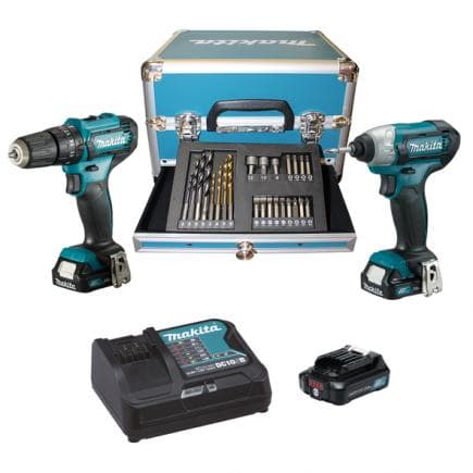 MAKITA CLX228SAX2 - Jeu de perceuse visseuse, perceuse visseuse, 3 Batteries et chargeurs de batterie - en coffret avec 23 accessoires