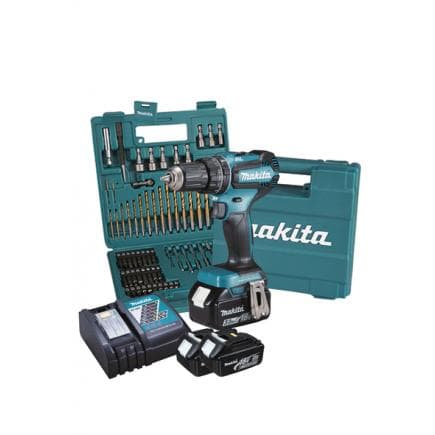 MAKITA DHP485FJX1 - PERCEUSE VISSEUSE A PERCUSSION 18V 13 mm - 50 Nm - en coffret avec 2 batteries 3.0Ah, chargeur de batterie et 75 accessoires
