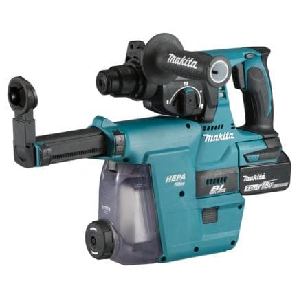 MAKITA DHR242RTJW - MARTEAU 18V SDS-Plus 24 mm - 3 FONCTIONS - en coffret avec 2 batteries 5.0Ah, chargeur de batterie et unité d'extraction de...