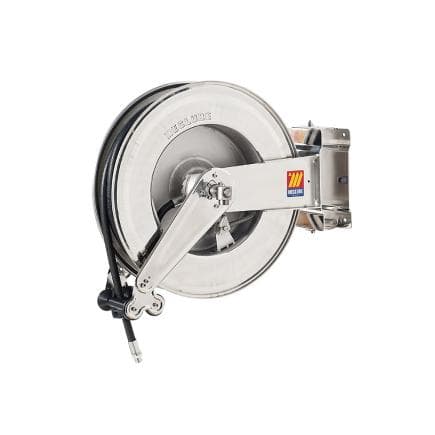 MECLUBE 071-2409-420 - Enrouleur de tuyau automatique pivotant en acier inoxydable aisi 304 gauche-550 pour lave-glace antigel-adblue ø1/2" 20m