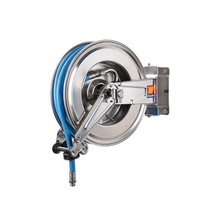 MECLUBE 071-2413-515 - Enrouleur de tuyau automatique pivotant en acier inoxydable aisi 304 gauche-550 pour usage alimentaire 120°c ø3/4" 15m
