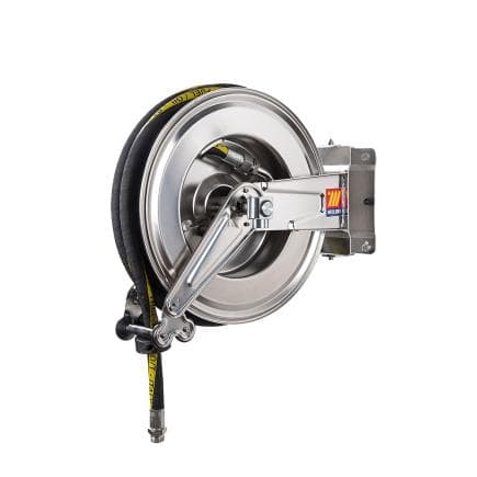 MECLUBE 071-2418-510 - Enrouleur de tuyau automatique pivotant en acier inoxydable aisi 304 gauche-550 pour essence ø3/4" -19x27 10m