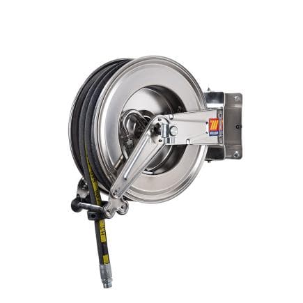 MECLUBE 071-2518-615 - Enrouleur de tuyau automatique pivotant en acier inoxydable aisi 304 gauche-555 pour essence ø1" -25x35 15m