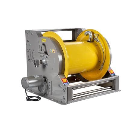 MECLUBE 076-6315-600 - Enrouleur de tuyau industriel en acier peint motorisé électrique série fe-603 12v pour eau 150°c 1" (sans tuyau)