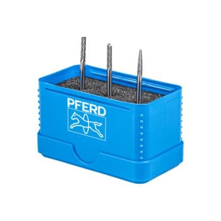 PFERD TOOLS 21901504 - Jeu de petites fraises sur tige en carbure 1504 denture 3 PLUS, Ø 3mm Ø de tige 3mm usinage universel, denture moyenne,...