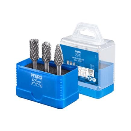 PFERD TOOLS 21901807 - Jeu de fraises sur tige en carbure hautes performances 1807 STEEL, Ø de fraise 12 mm, Ø de tige 6 mm, pour l’acier (3 pcs.)