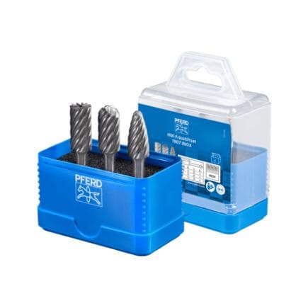 PFERD TOOLS 21901907 - Jeu de fraises sur tige en carbure hautes performances 1907 INOX, Ø de fraise 12 mm, Ø de tige 6 mm, pour l’acier...
