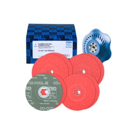 PFERD TOOLS 42098002 - Jeu de disques en fibres à grain céramique COMBICLICK Ø 125 mm CO-COOL 36, 60, 80, 120 avec plateau-support CC-H-GT pour...