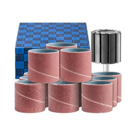 PFERD TOOLS 42298004 - Jeu de manchons abrasifs corindon, Ø 30x30 mm, A40, 60, 80, 150, avec support, tige Ø 6 mm (13 pcs.)