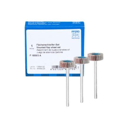 PFERD TOOLS 44498029 - Jeu de roues à lamelles sur tige version corindon Ø 15x5 mm, Ø de tige 3 mm, A 80,120 et 180 pour ponçage fin et finition...