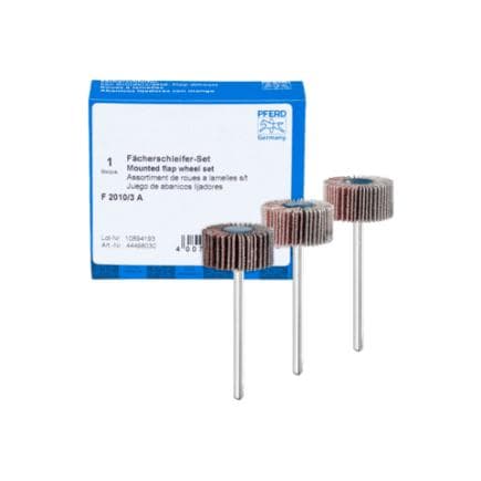 PFERD TOOLS 44498030 - Jeu de roues à lamelles sur tige version corindon Ø 20x10 mm, Ø de tige 3 mm, A 80,120 et 180 pour ponçage fin et finition...