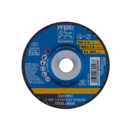 PFERD TOOLS 62010632 - Disque à tronçonner/meuler DUODISC E à moyeu déporté Gamme universelle PSF DUO STEELOX pour acier/inox (lot multiple)