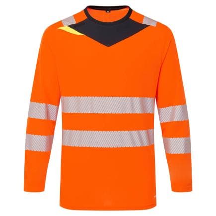 PORTWEST DX416OBRM - T-Shirt manches longues HV DX4, Orange/Noir
