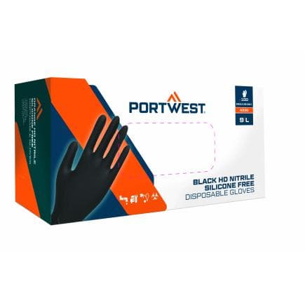 PORTWEST A930BKRM - Gant jetable en nitrile HD 0.18mm (Pk100), Noir