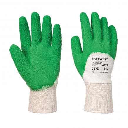 PORTWEST A171W3RL - Gant latex crêpé dos aéré, blanc/vert
