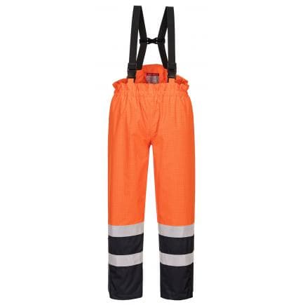 PORTWEST S782ONRXXL - Pantalon à bavette Bizflame rain Hi-Vis multi-risques, orange/marine