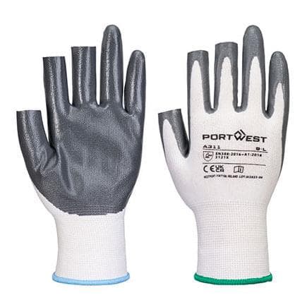 PORTWEST A311W7RL - Grip 13 gant nitrile sans 3 doigts (Pk12) blanc/gris